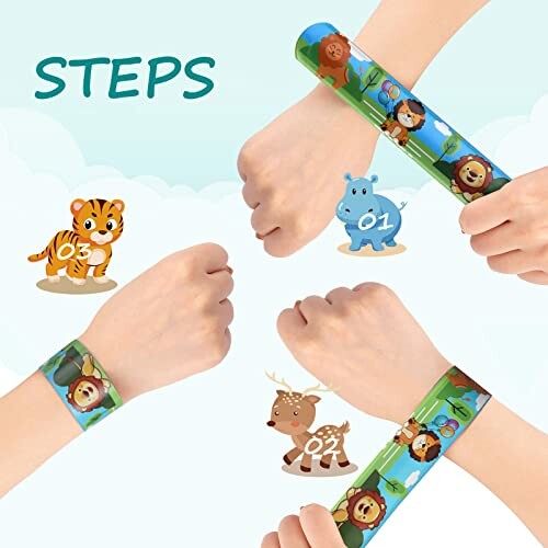 Dierenarmbanden voor kinderen met tijger, nijlpaard en hert