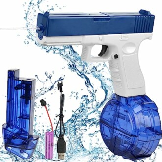 Blauw-wit waterpistool met accessoires