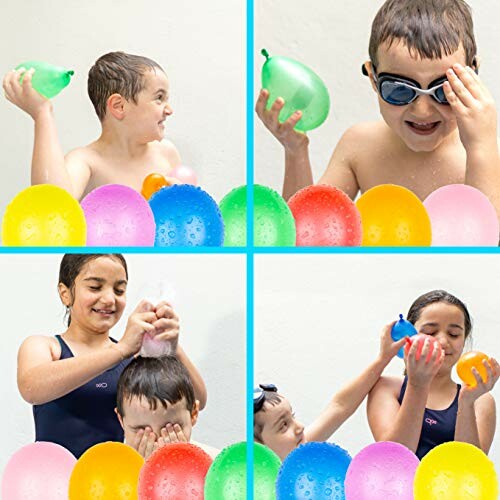 Kinderen spelen met waterballonnen en hebben plezier.